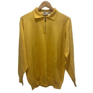 Vtg V2 Versace Men's 1/4 Zip Pullover Sweater Yellow Merino Wool Knit Size L euc